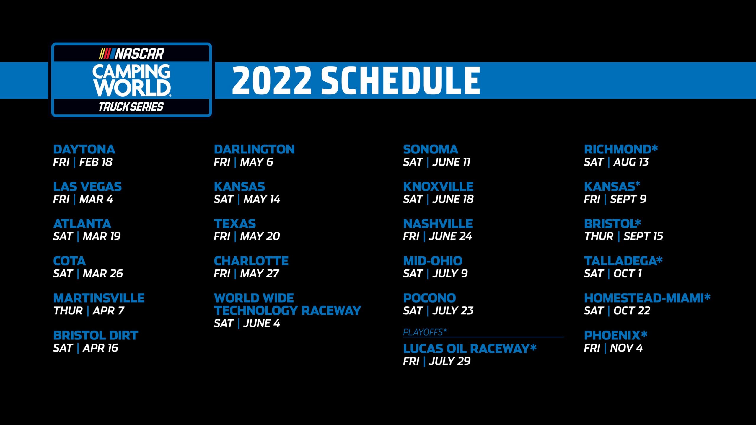 2022 NASCAR Camping World Truck Series Schedule 